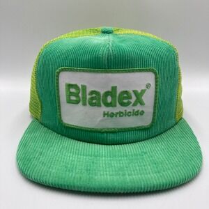 Vintage Bladex Herbicide Corduroy Trucker Hat Green Mesh‎ Snapback